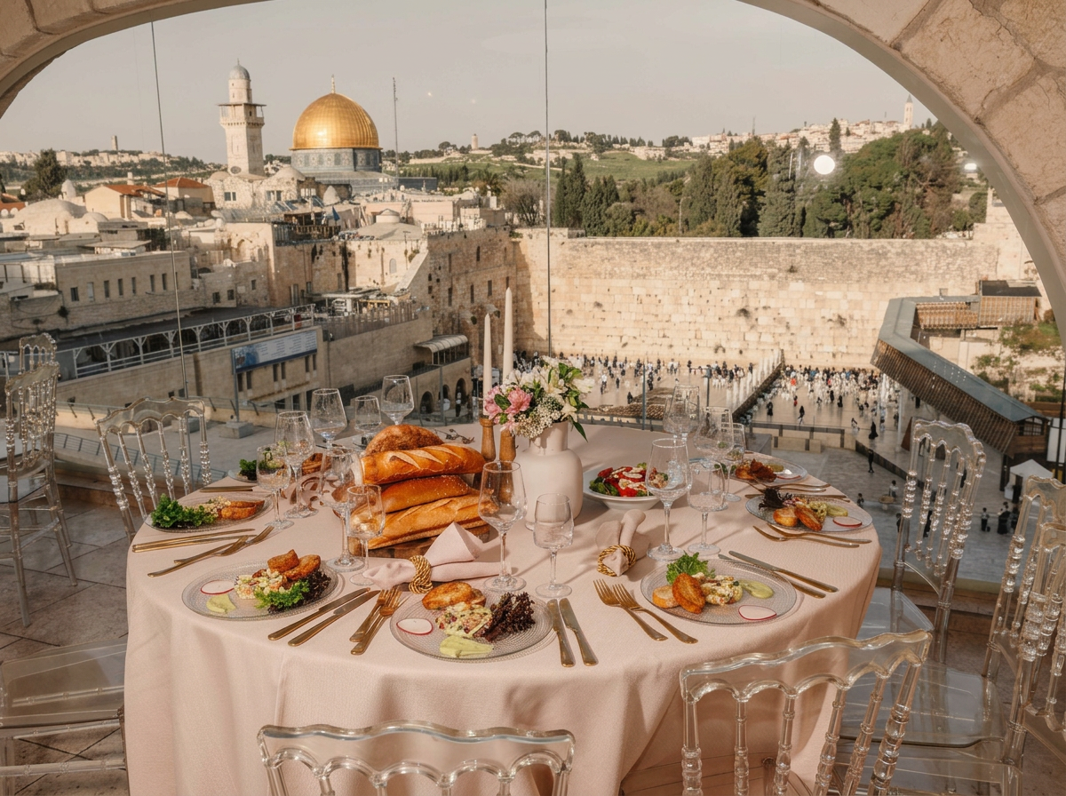 Table set by ELEMENT overlooking the Old City of Jerusalem